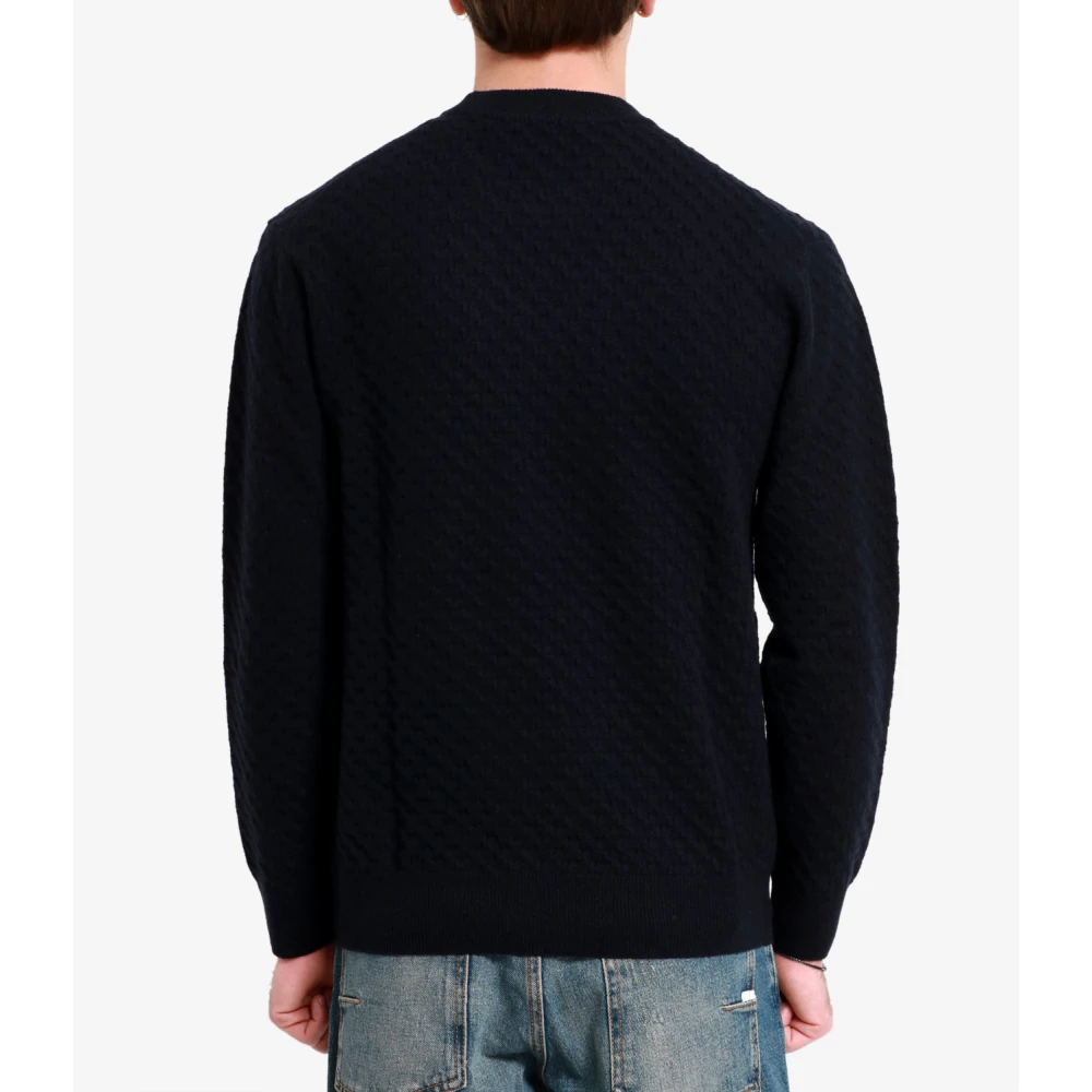 Paolo Pecora Merino Wol Gebreide Trui Zwart Blauw Black Heren