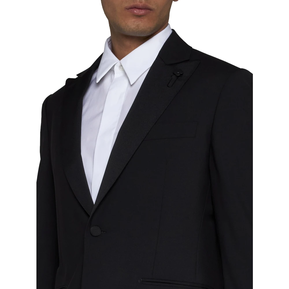 Lardini Zwart op maat gemaakt jasje en broek set Black Heren