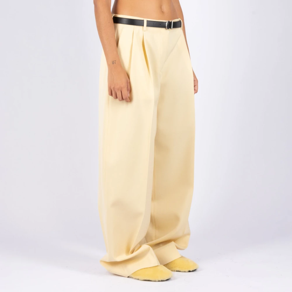 Jil Sander Beige Wol Wijde Pijp Broek Beige Dames