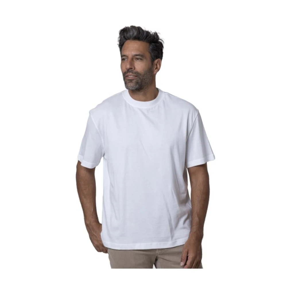 Eleventy Mannelijk Wit Tops Heren, L, Katoen, Ronde Hals T-Shirt Met Korte Mouwen
