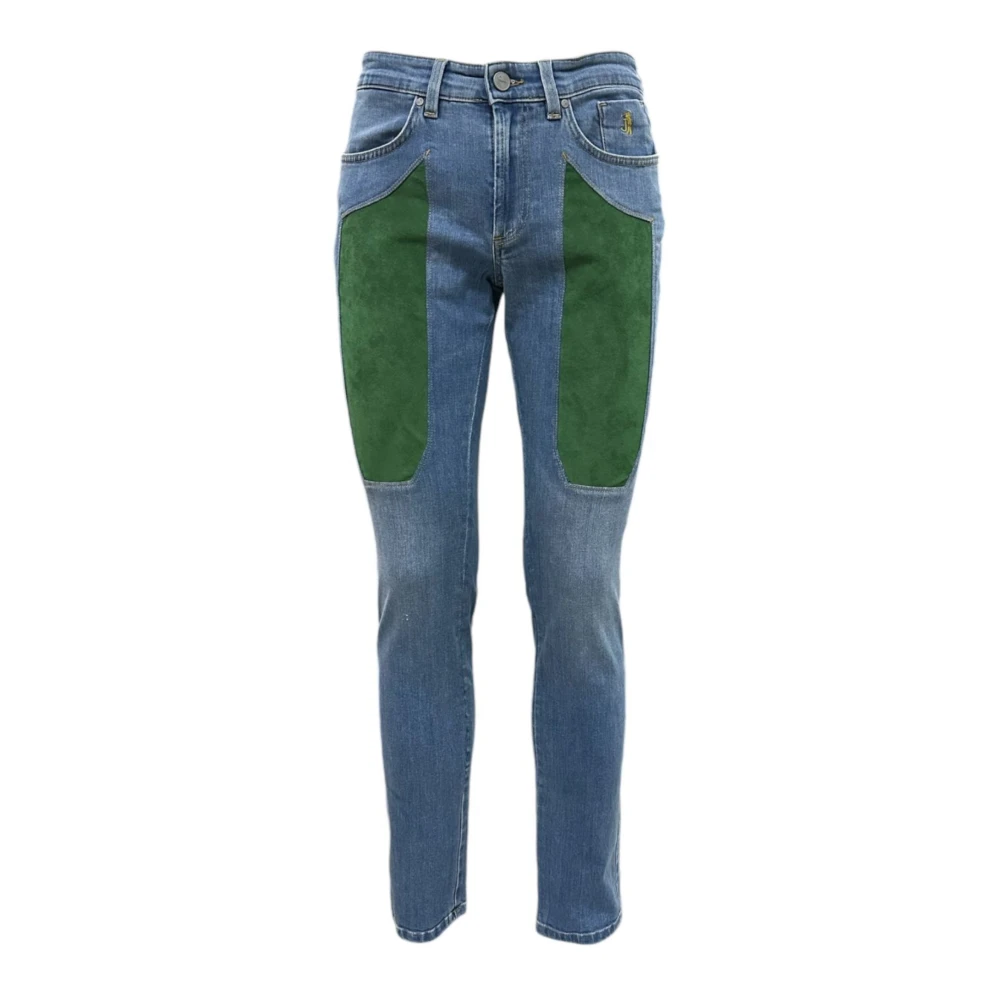 Jeckerson Slim Fit Denim Jeans met groene Alcantara-patches Blue Heren