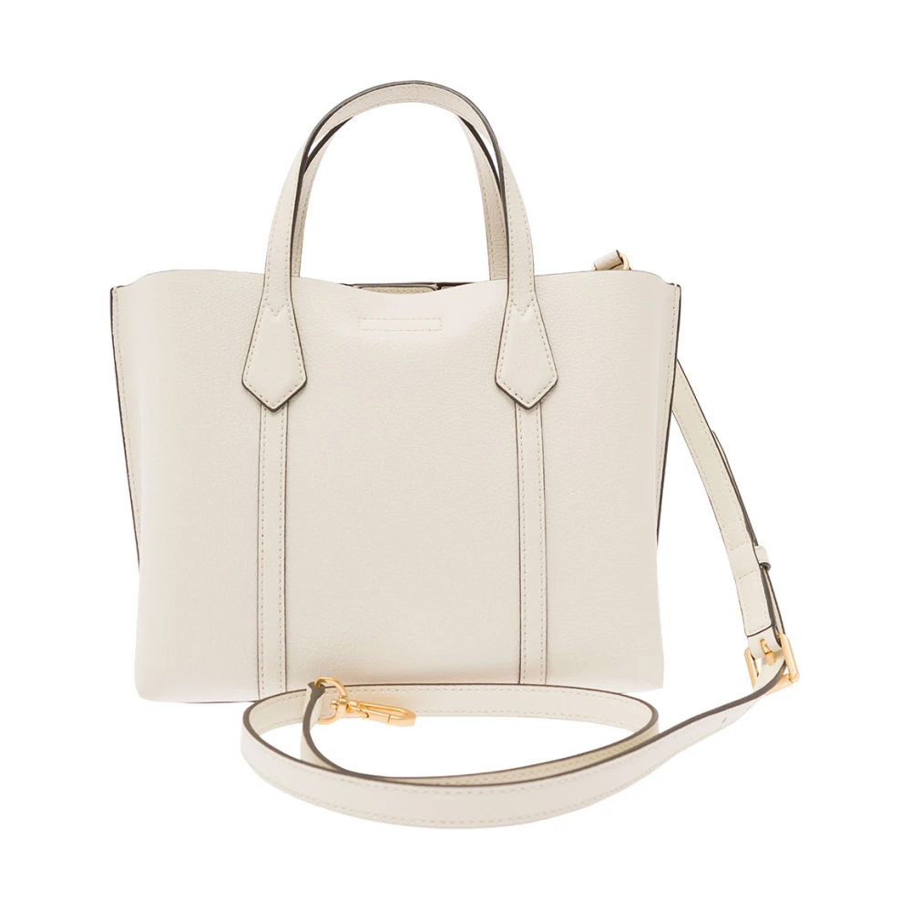 TORY BURCH Witte Leren Tote Tas met Logo Bedel White Dames