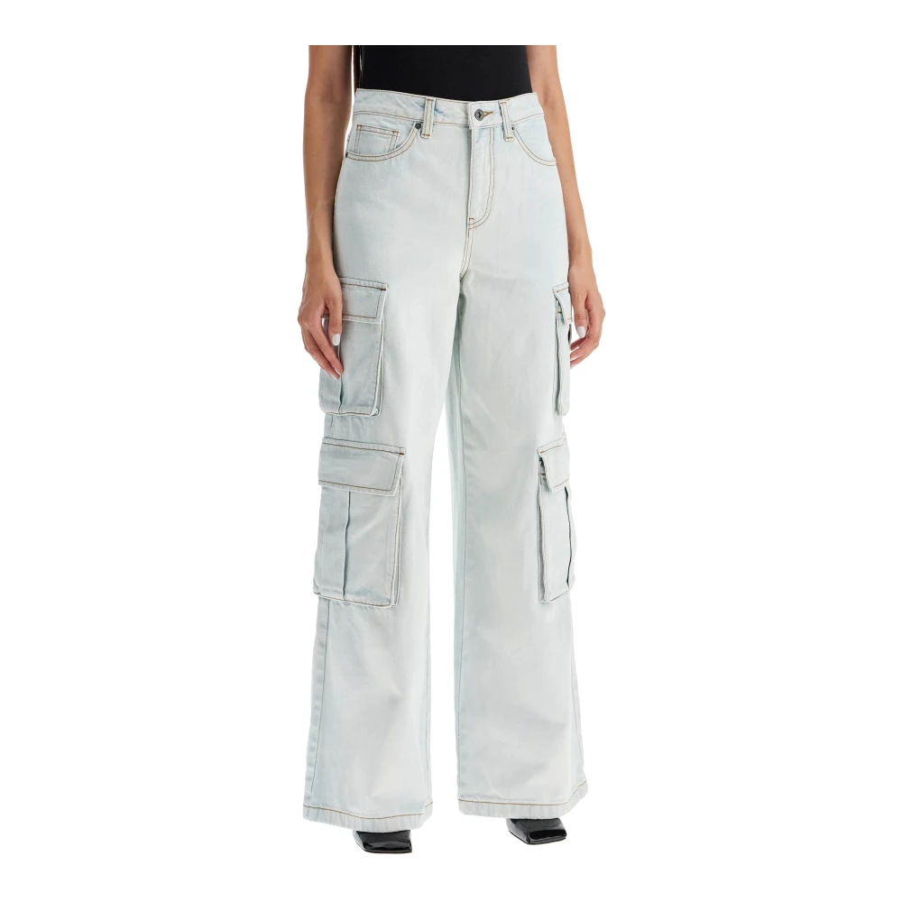 Self Portrait Wide Cargo Jeans Blue Dames