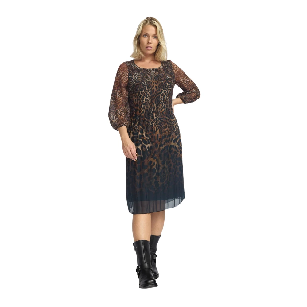2-Biz Luipaardprint Jurk met Plooien Brown Dames