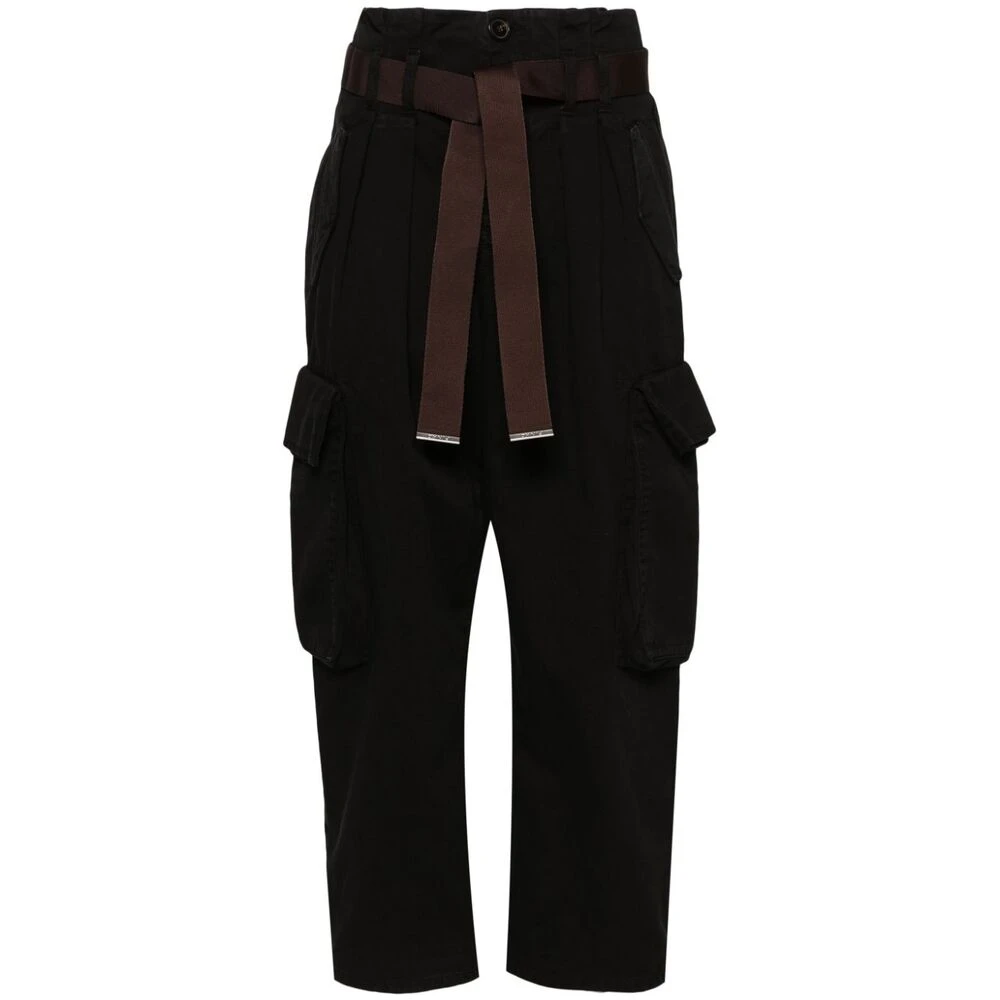 Pinko Zwarte Cargo Broek Hoge Taille Met Riem Black Dames