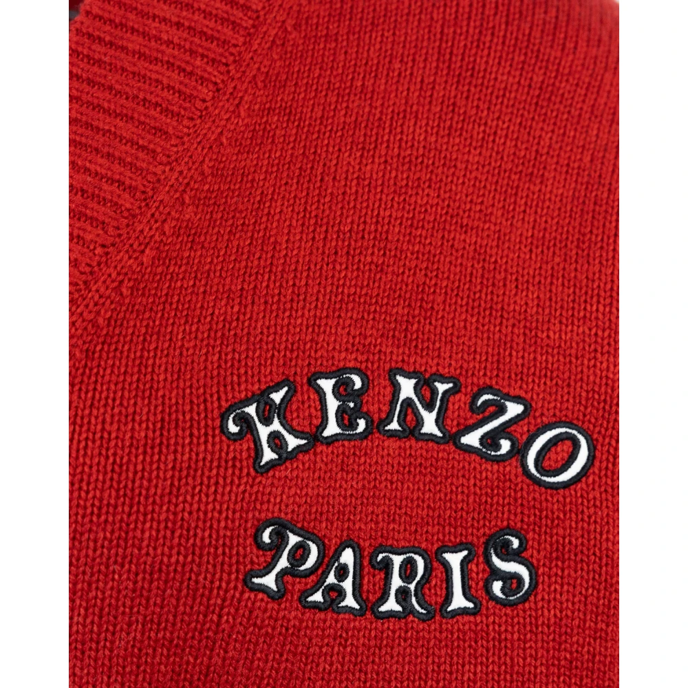 Kenzo Oranje Trui V-Hals Geborduurde Patch Orange Heren