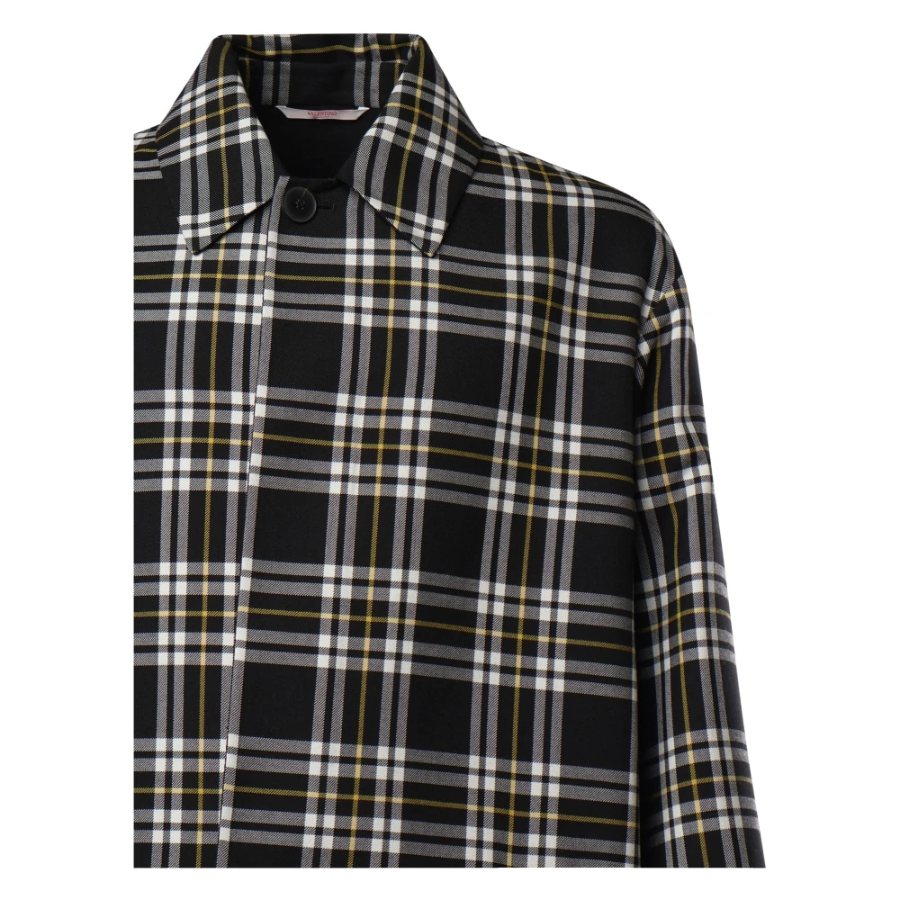 Valentino Garavani Geruite Wollen Jas Zwart Wit Black Heren