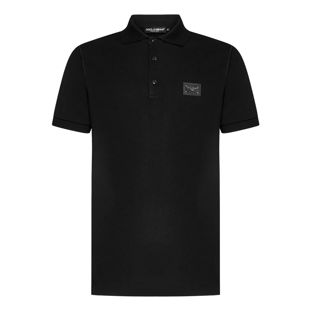 Dolce & Gabbana Men's Black Polo Shirts, 2XL, Logo Plaque Polo