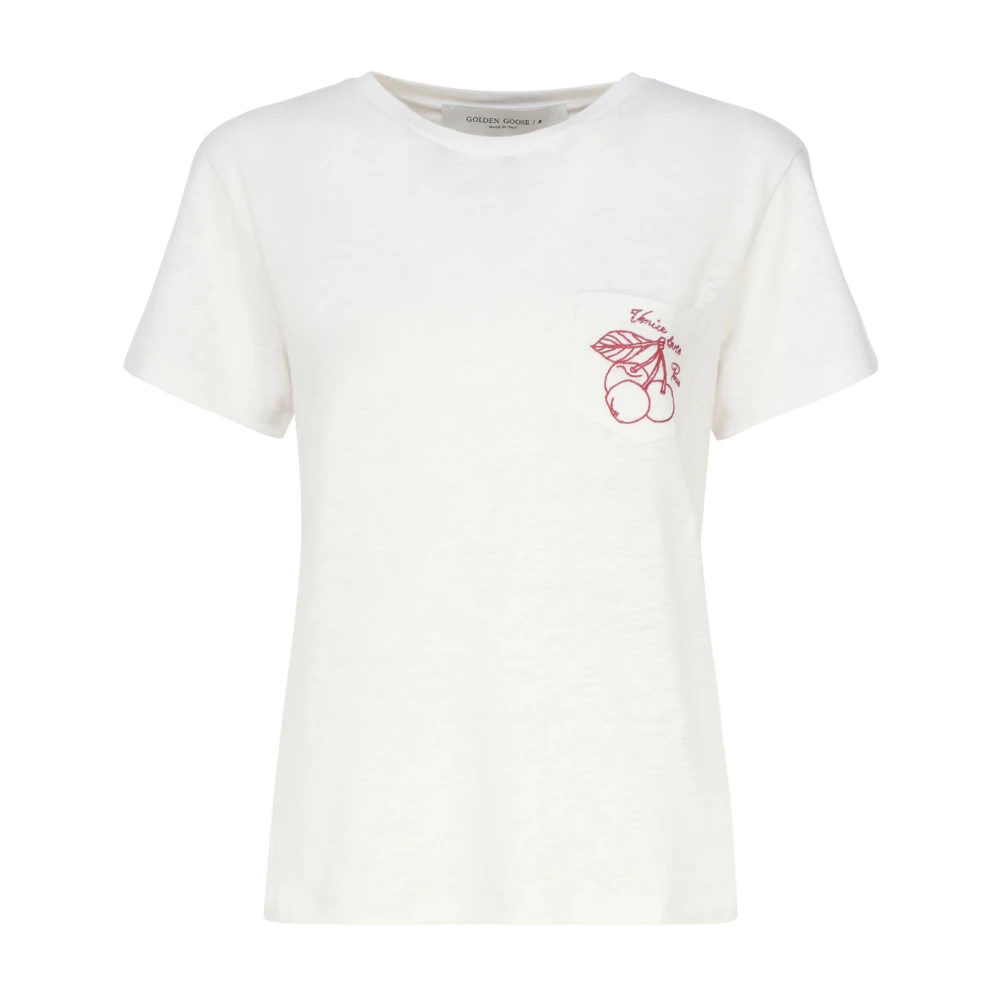 Golden Goose Heritage Linnen T-shirt Ronde Kraag Korte Mouwen White Dames