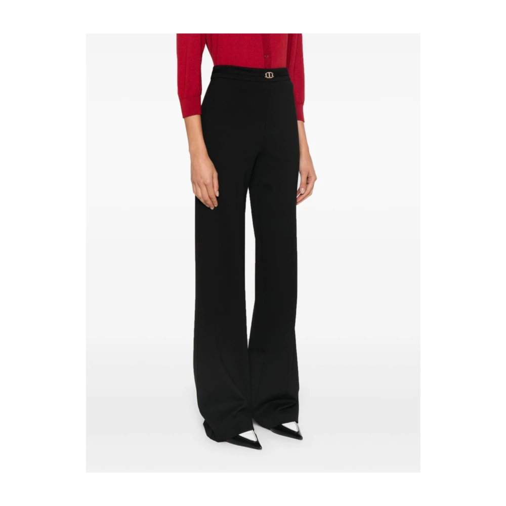 Twinset Zwarte elastische broek met gouden logo Black Dames