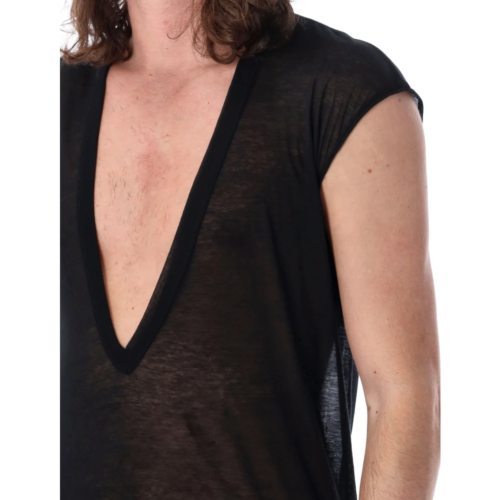 Rick Owens Zwart V-Hals T-shirt met Brede Schouders Black Heren
