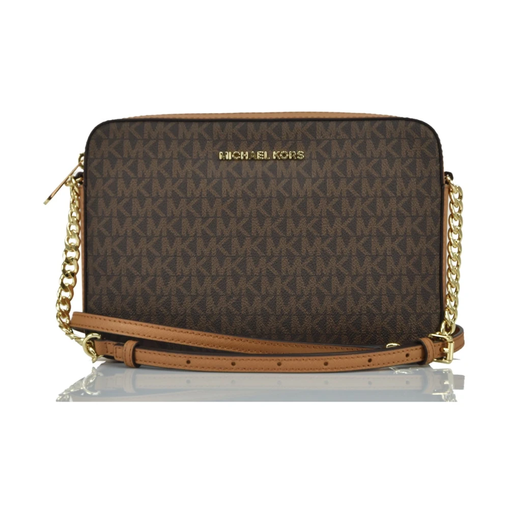 Michael Kors Bruine leren schoudertas met gouden accenten Brown Dames
