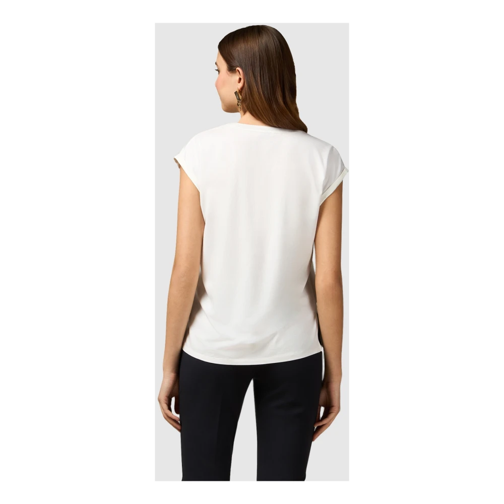 Oltre V-hals T-shirt van twee materialen White Dames