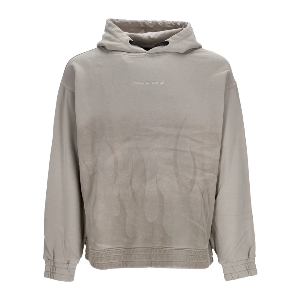 Vision Of Super Men's Gray Hoodies, S, Flames Hoodie London Fog