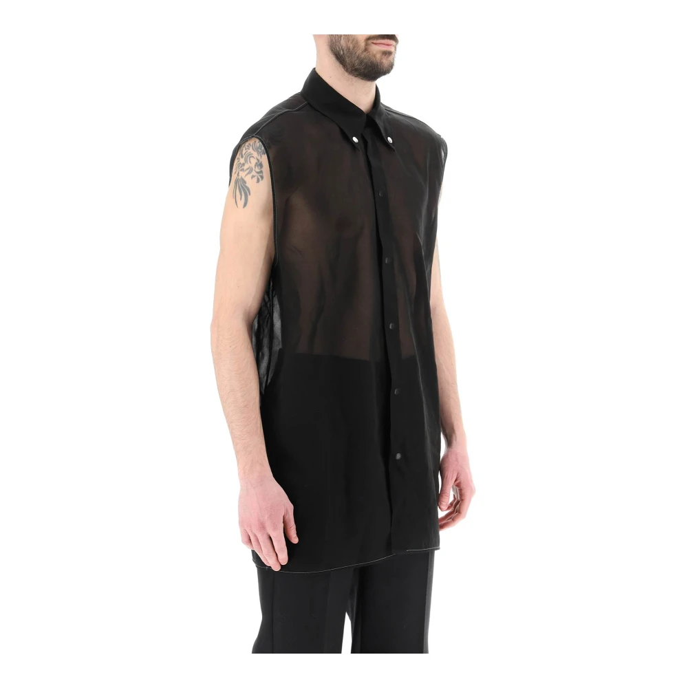 Jil Sander Mouwloze katoenen gaasoverhemd met contraststiksels Black Heren