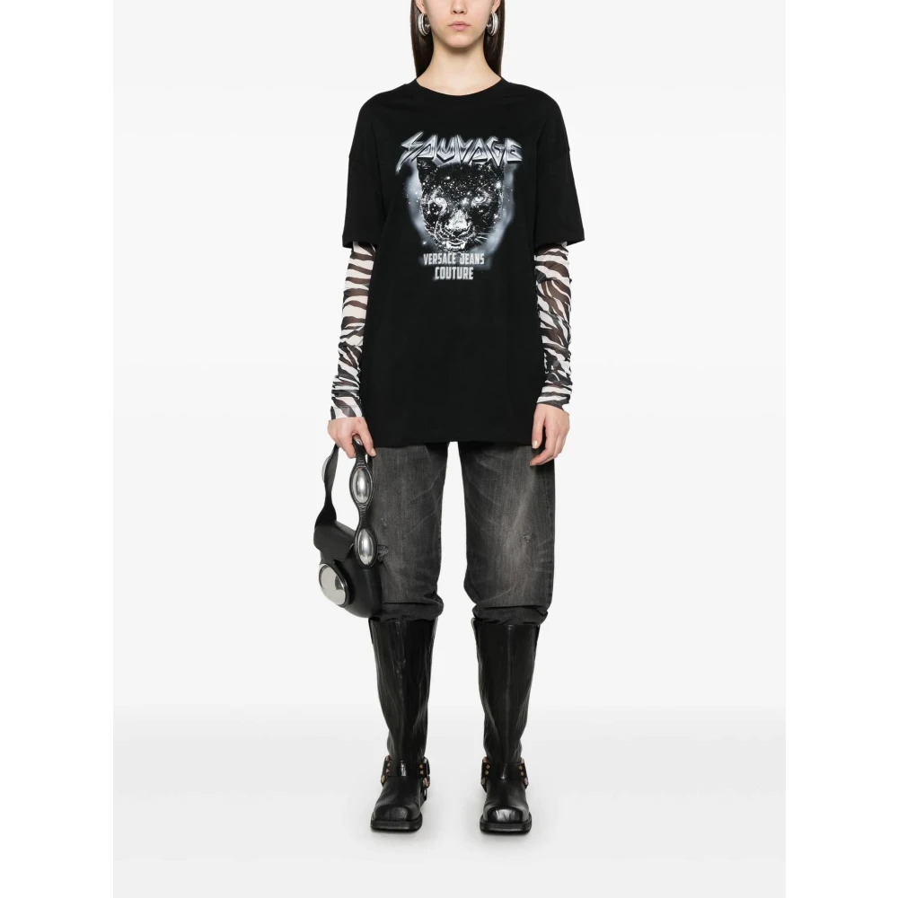 Versace Jeans Couture Zwarte Panther T-Shirt Black Dames