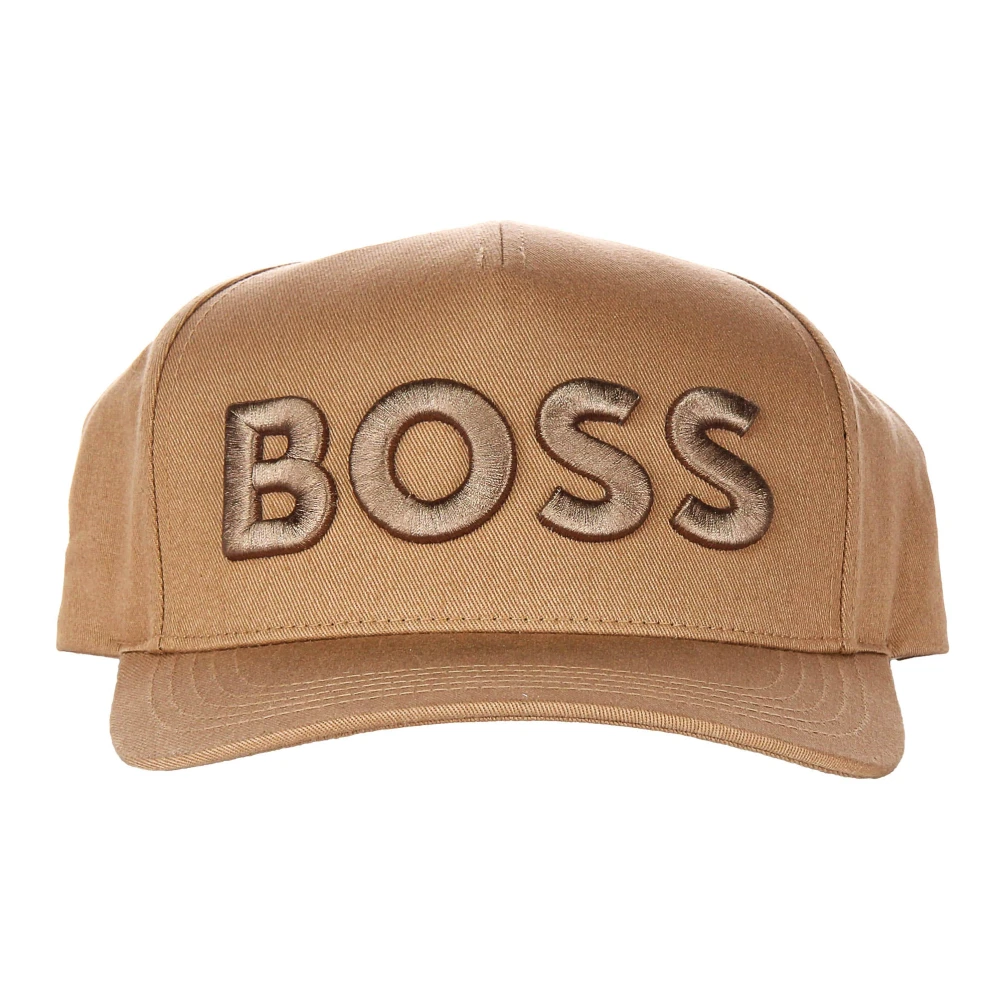 Hugo Unisex Brown Hats & Caps, One Size, Stylish Beige Woven Logo Cap