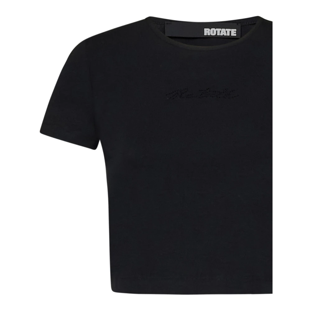 Rotate Birger Christensen Zwart Kristal Logo Crewneck T-shirt Black Dames