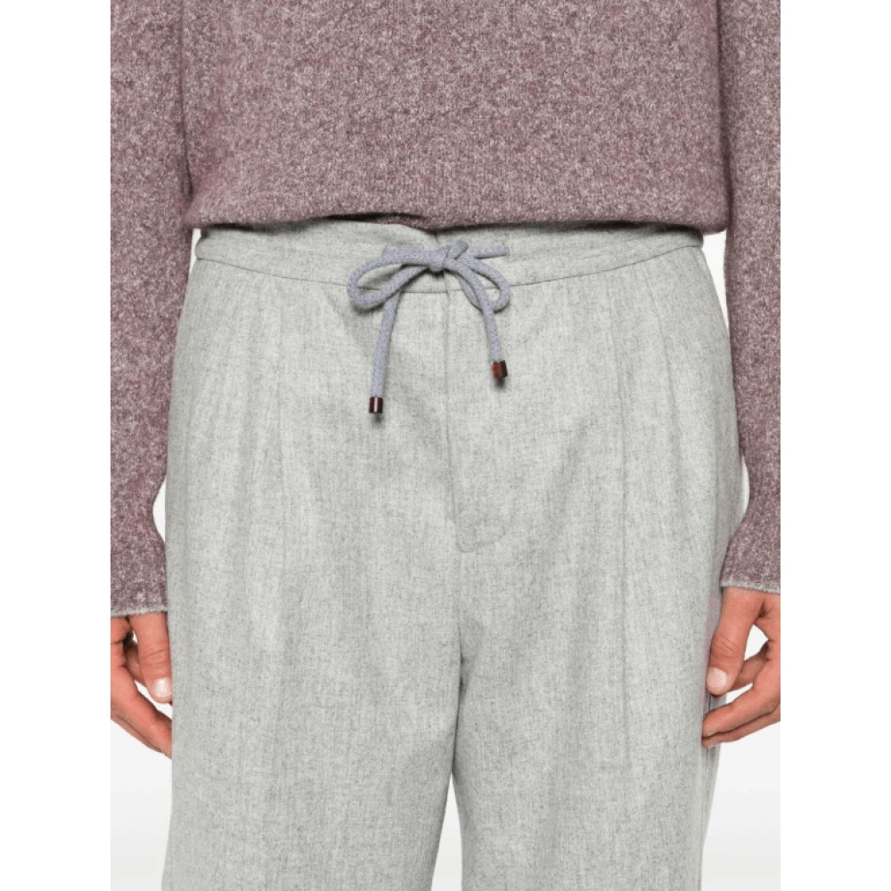 BRUNELLO CUCINELLI Lichtgrijze wollen broek met trekkoord Gray Heren