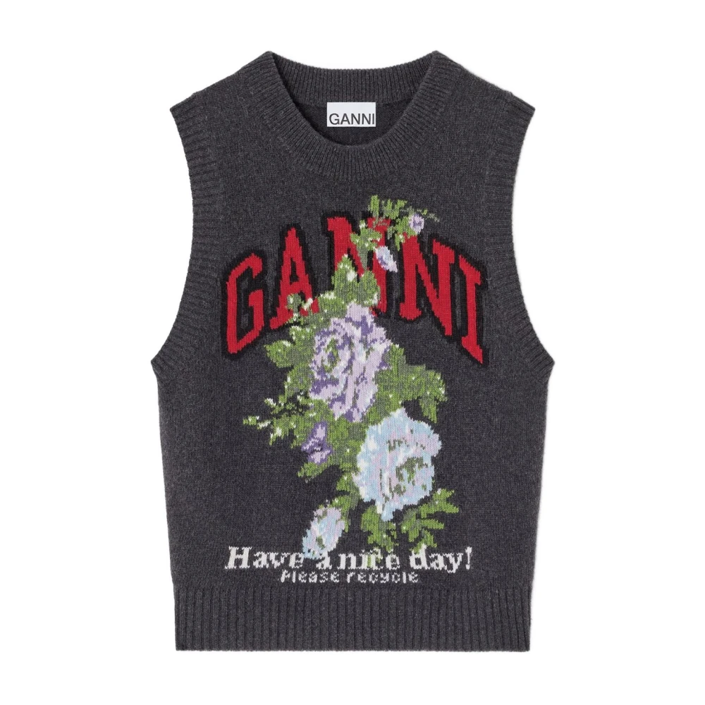 Ganni Gray Jumpers - Female - Round-Neck Knitwear - Xs - Knitwear