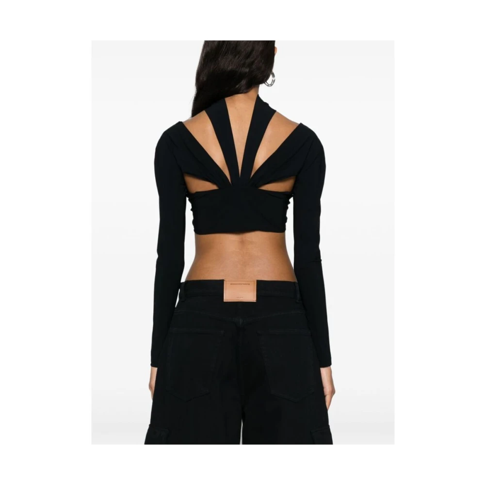 Roberto Cavalli Zwarte V-hals Ring Detail Lange Mouw Top Black Dames