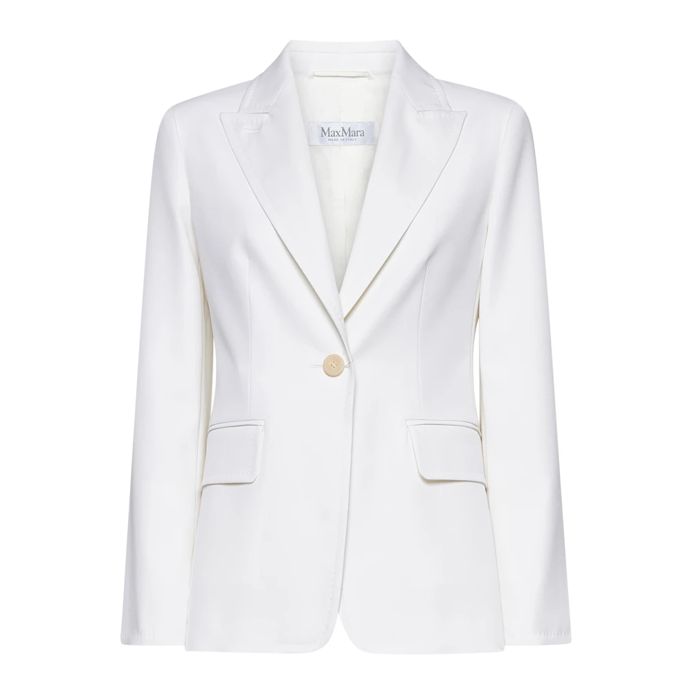 Max Mara Witte Wollen Jas Peak Revers White Dames