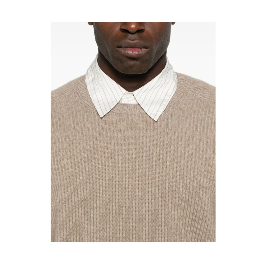 La Fileria Kasjmier Ribgebreide Ronde Hals Sweater Brown Heren