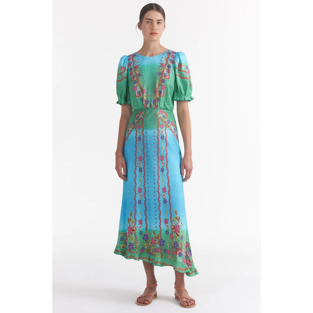 Saloni Bloemenrand Zijden Midi Jurk Multicolor Dames