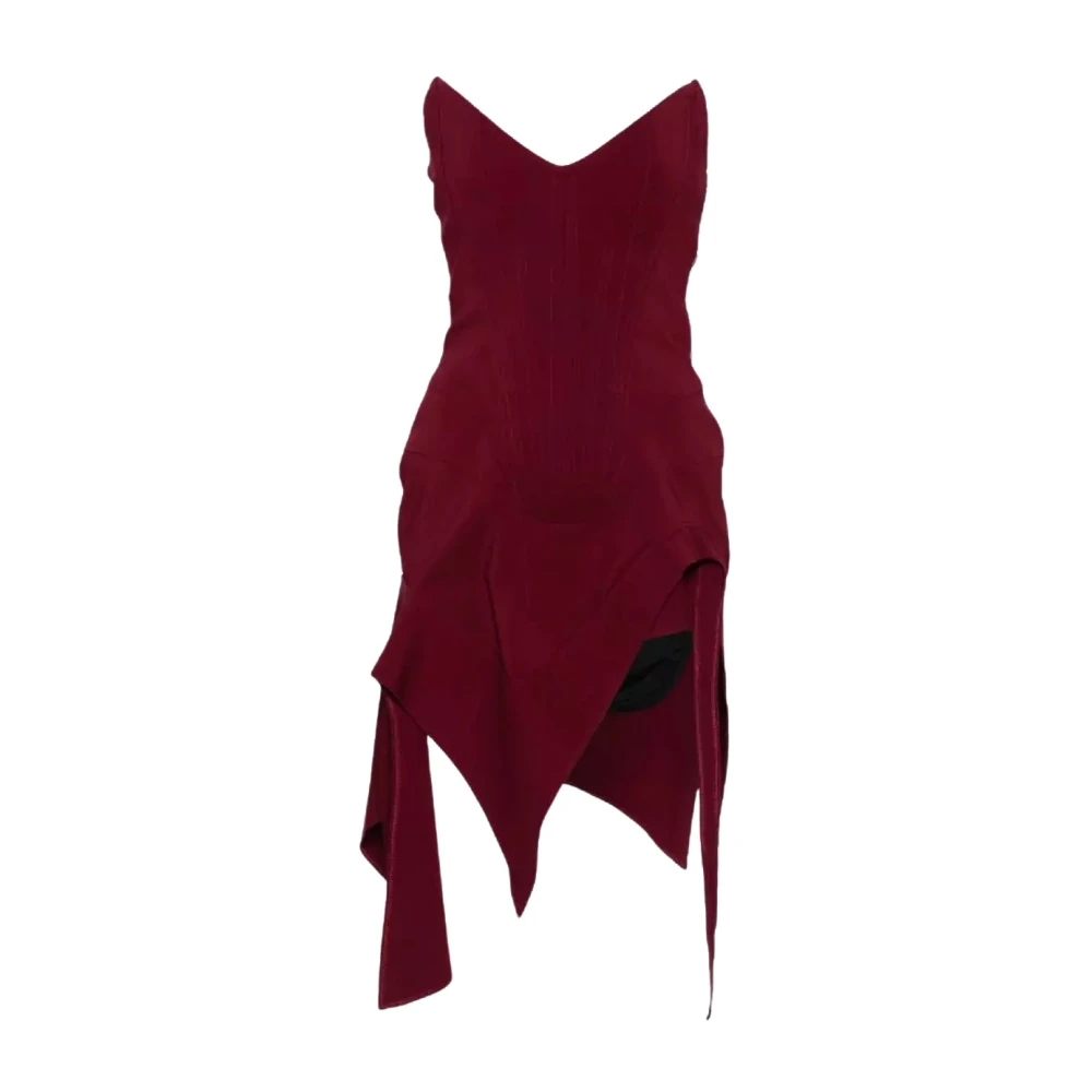 Mugler Bordeaux Asymmetrische Korsetjurk Ruches Red Dames