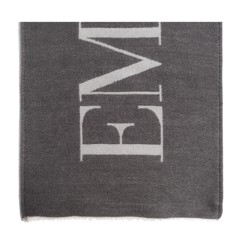 Emporio Armani Men's Gray Scarf With Logo - Scarves - One Size - Accessories