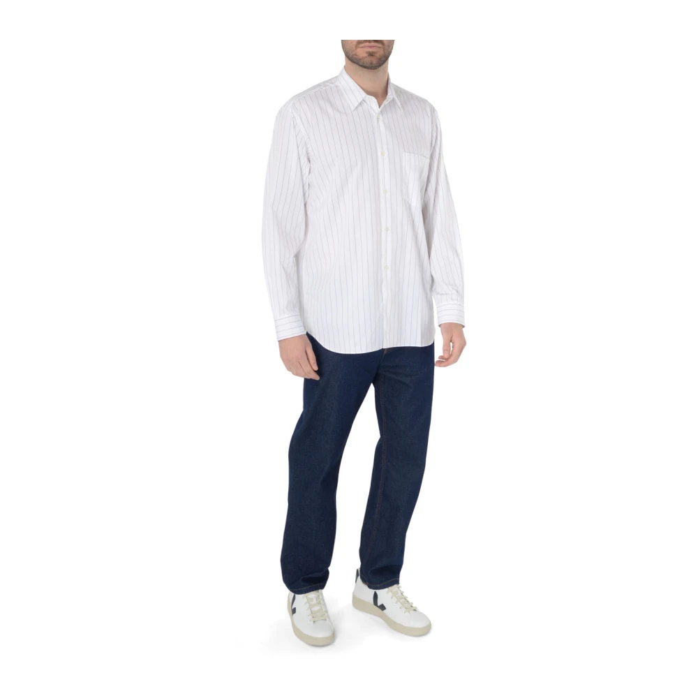Comme des Garçons Wit en marineblauw gestreept overhemd White Heren