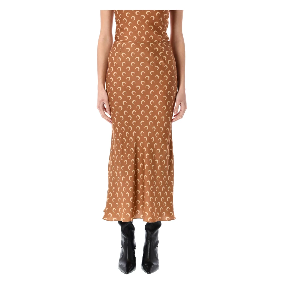 Marine Serre Satin Midi Rok Brown Dames