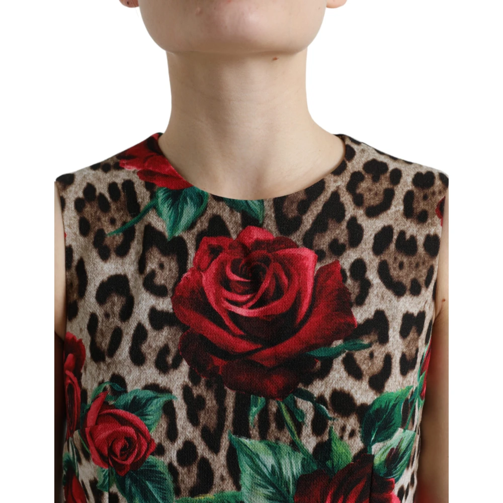 Dolce & Gabbana Kleurrijke Luipaard Bloemen Wol A-lijn Jurk Multicolor Dames