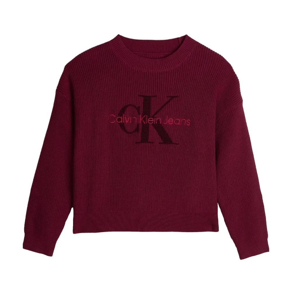 Calvin Klein Girls Red Burgundy Minimalist Round Neck Jumper - Kids Knitwear - 6 Y - Kids