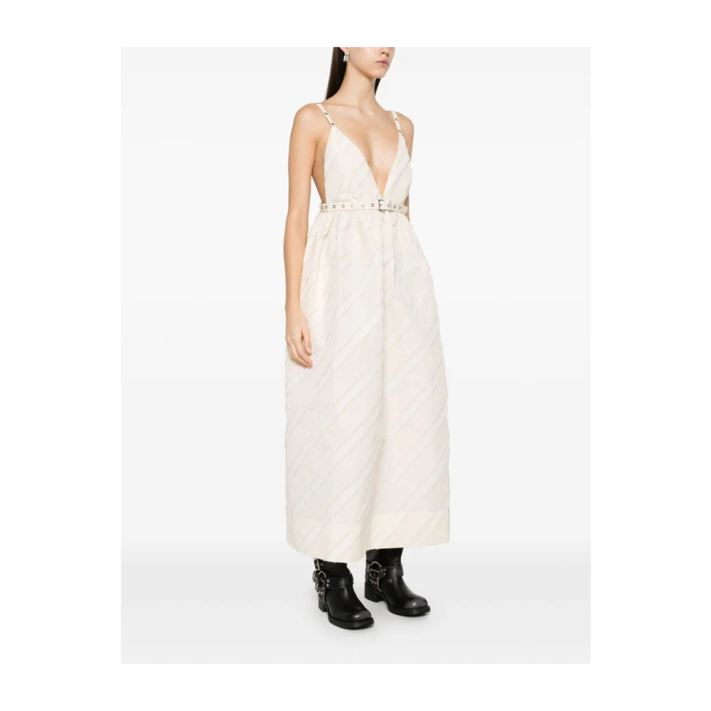 Ganni Natuurlijke Diagonaal Gestreepte Jurk White Dames
