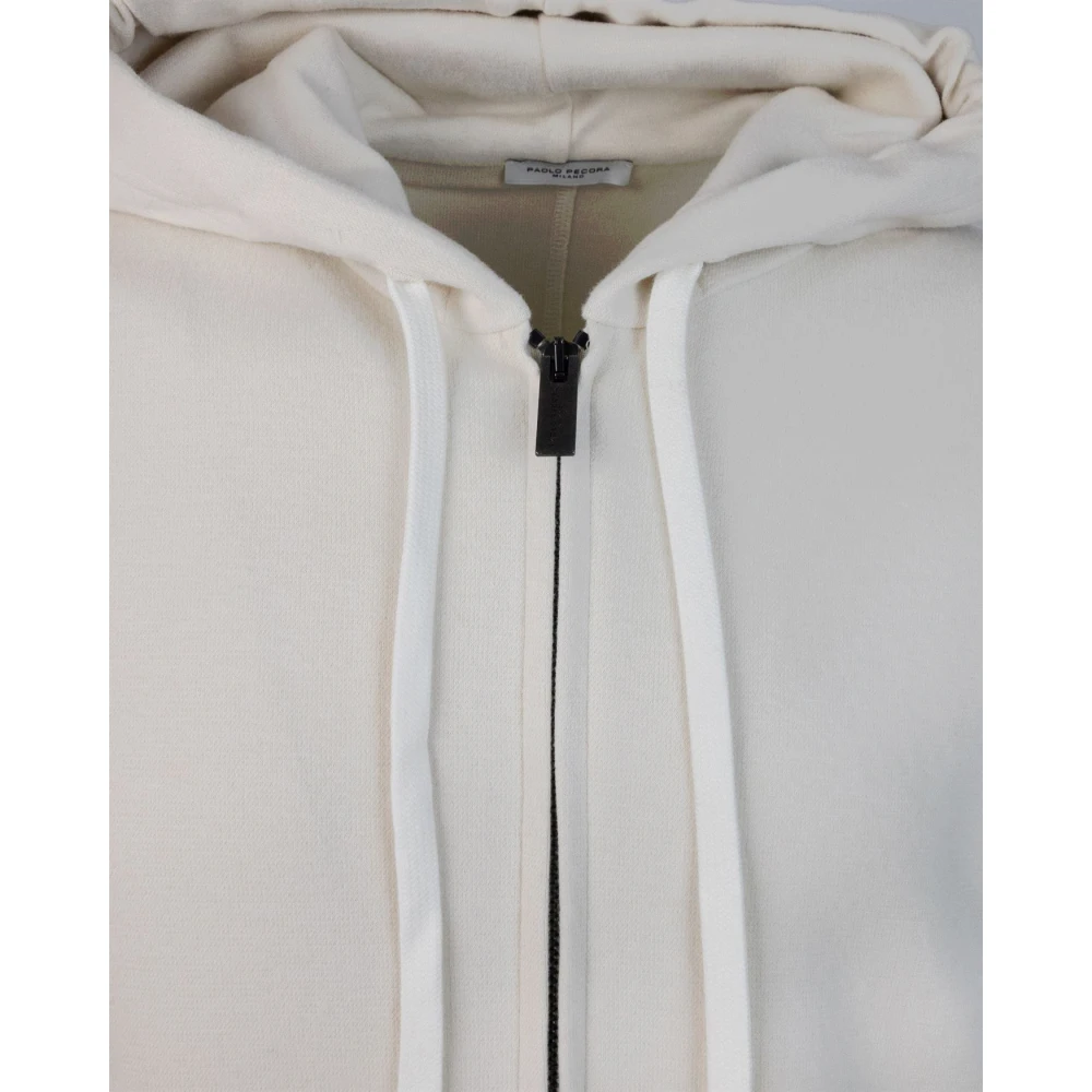 Paolo Pecora Witte Hoodie Met Rits Regular Fit Sweater White Heren