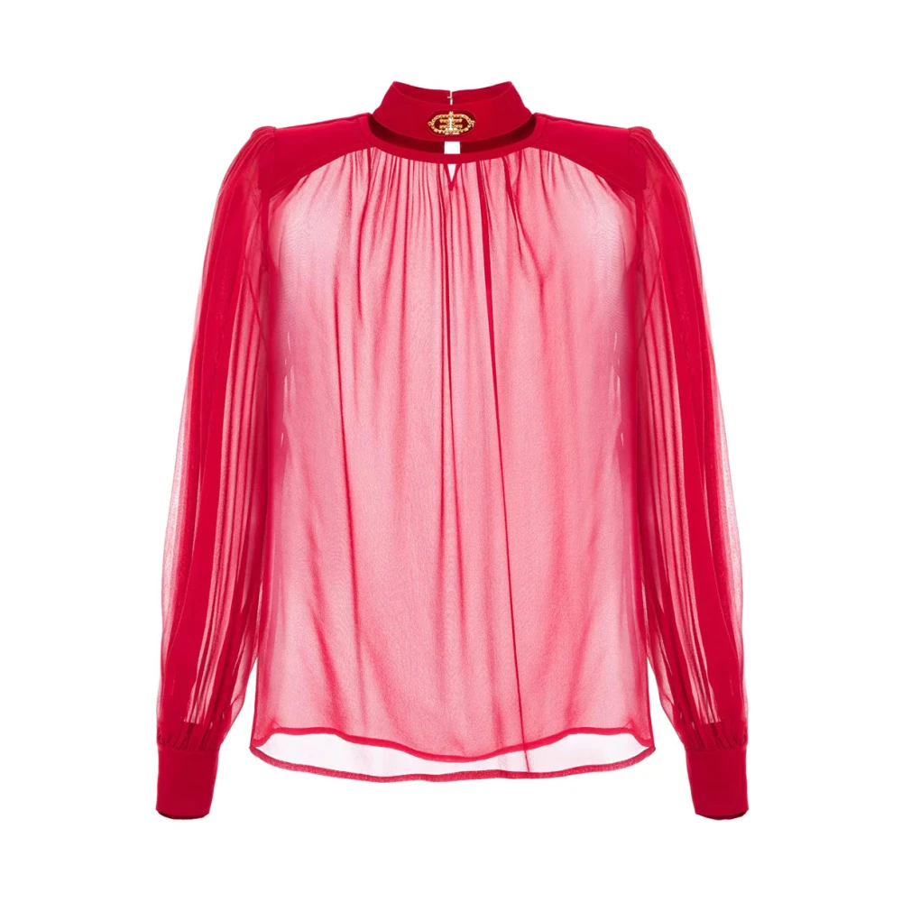 Elisabetta Franchi Zijden Georgette Blouse met Lange Mouwen Red Dames