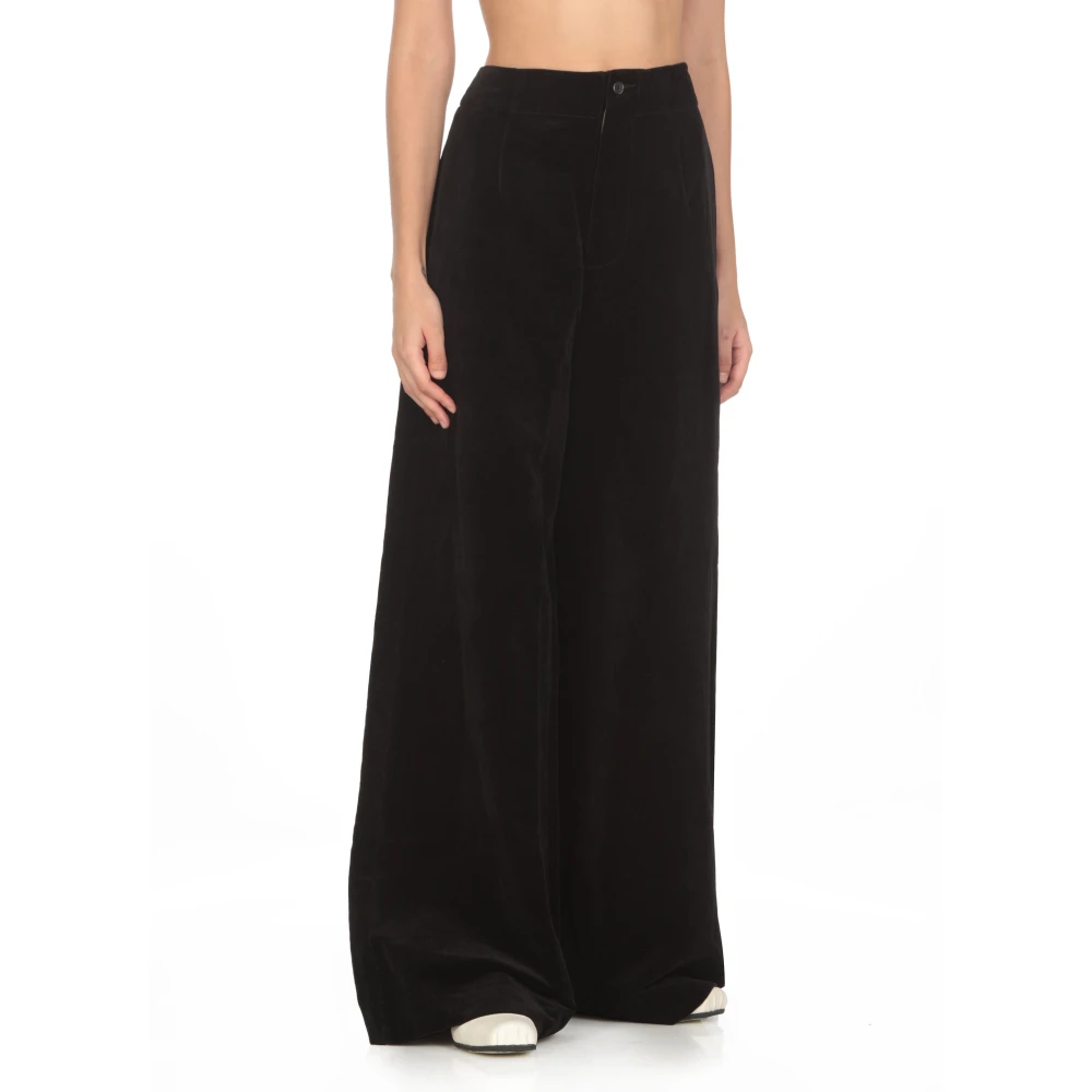 UMA Wang Zwarte Velvet Palazzo Broek Hoge Taille Black Dames