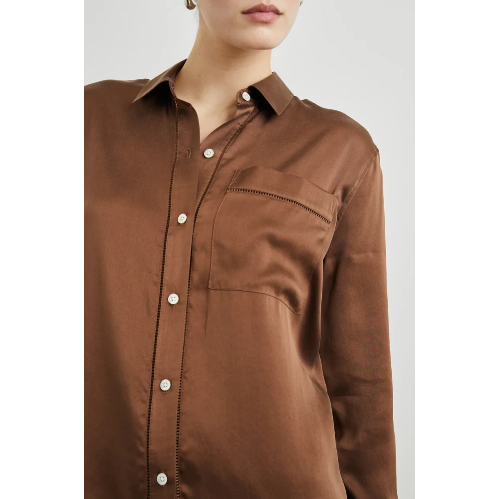 Rails Luxe Zijden Shirt Klassieke Knoop Silhouet Brown Dames