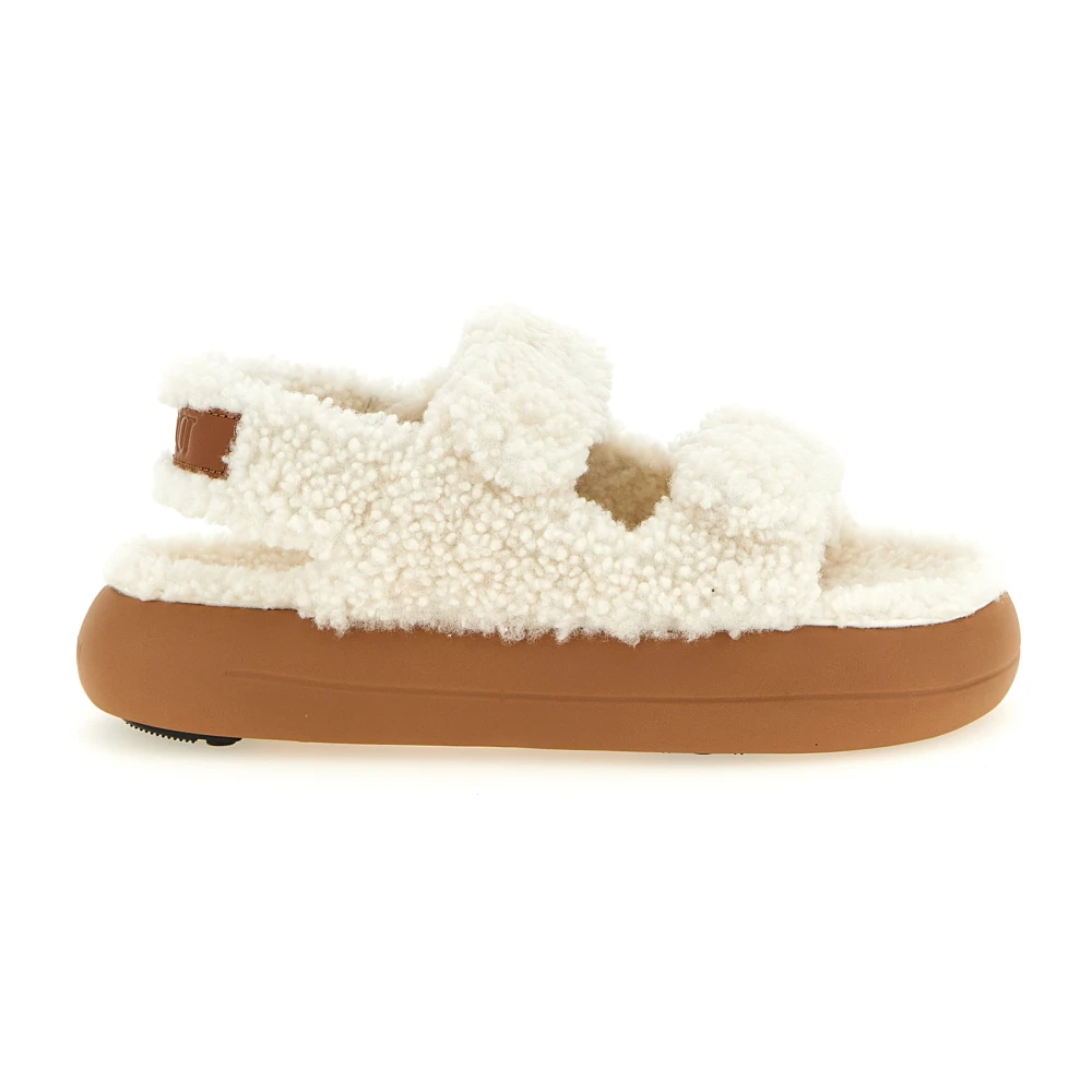 Moon Boot Women's White Shearling Sandals - Flat Sandals - 5 Uk - Shoes