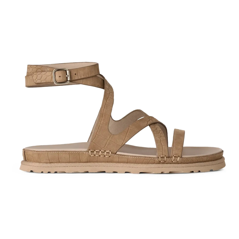 Ugg Women's Brown Flat Sandals, 4 Uk, Goldengaze Embossed Ankle Wrap