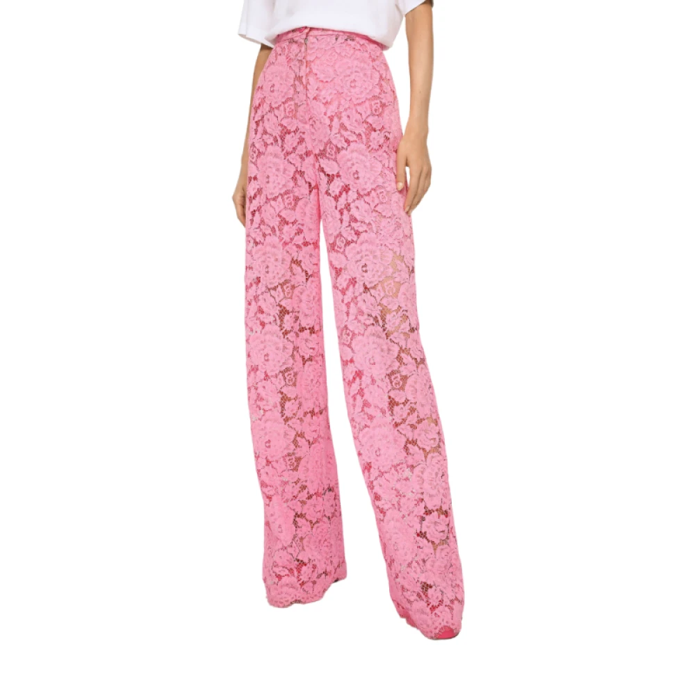 Dolce & Gabbana Flare Broek met Bloemenkant Pink Dames