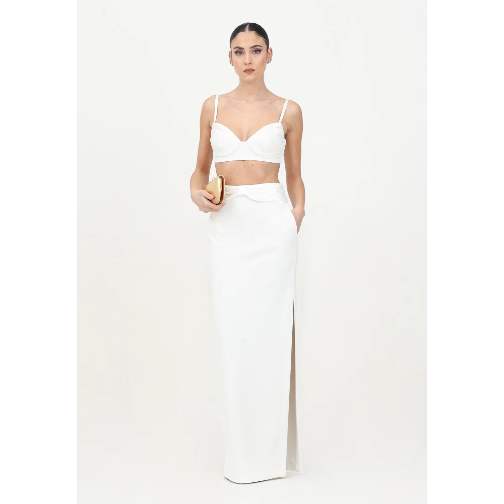 Elisabetta Franchi Ivoor Lange Elegante Rok White Dames