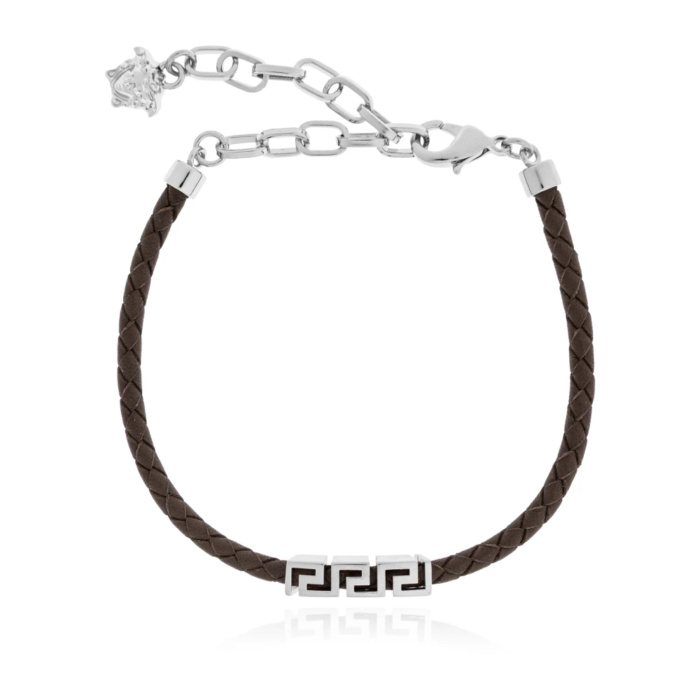 Versace Men's Brown Bracelets, One Size, Leather Bracelet With Logo