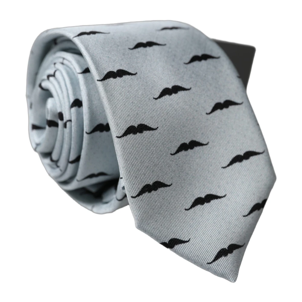 Dolce & Gabbana Men's Gray Mustache Fantasy Silk Adjustable Necktie - Ties - One Size - Accessories