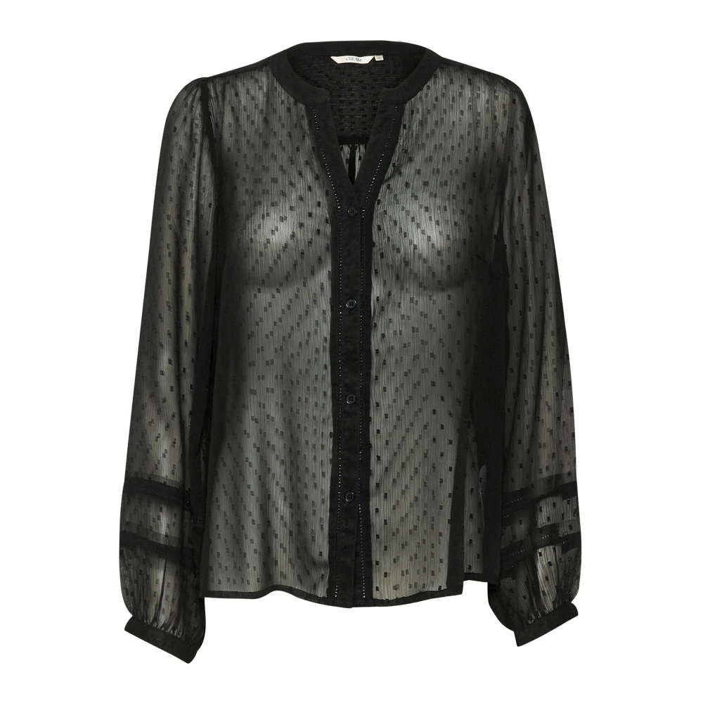 Cream Pitch Black Shirt met V-Hals Black Dames