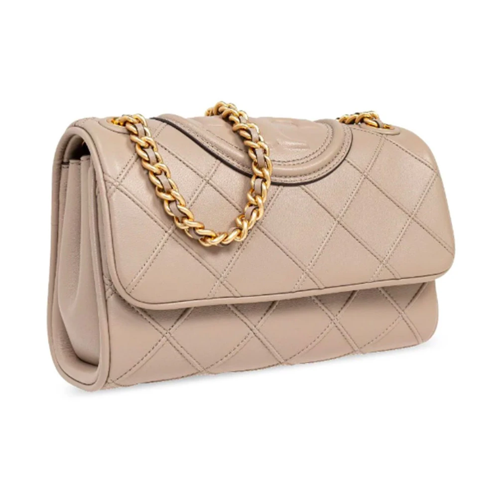 TORY BURCH Diamantgestikte leren schoudertas Beige Dames