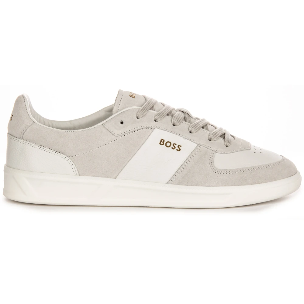 Hugo Men's Gray Sneakers, 9 Uk, White Grey Leather Trainers For