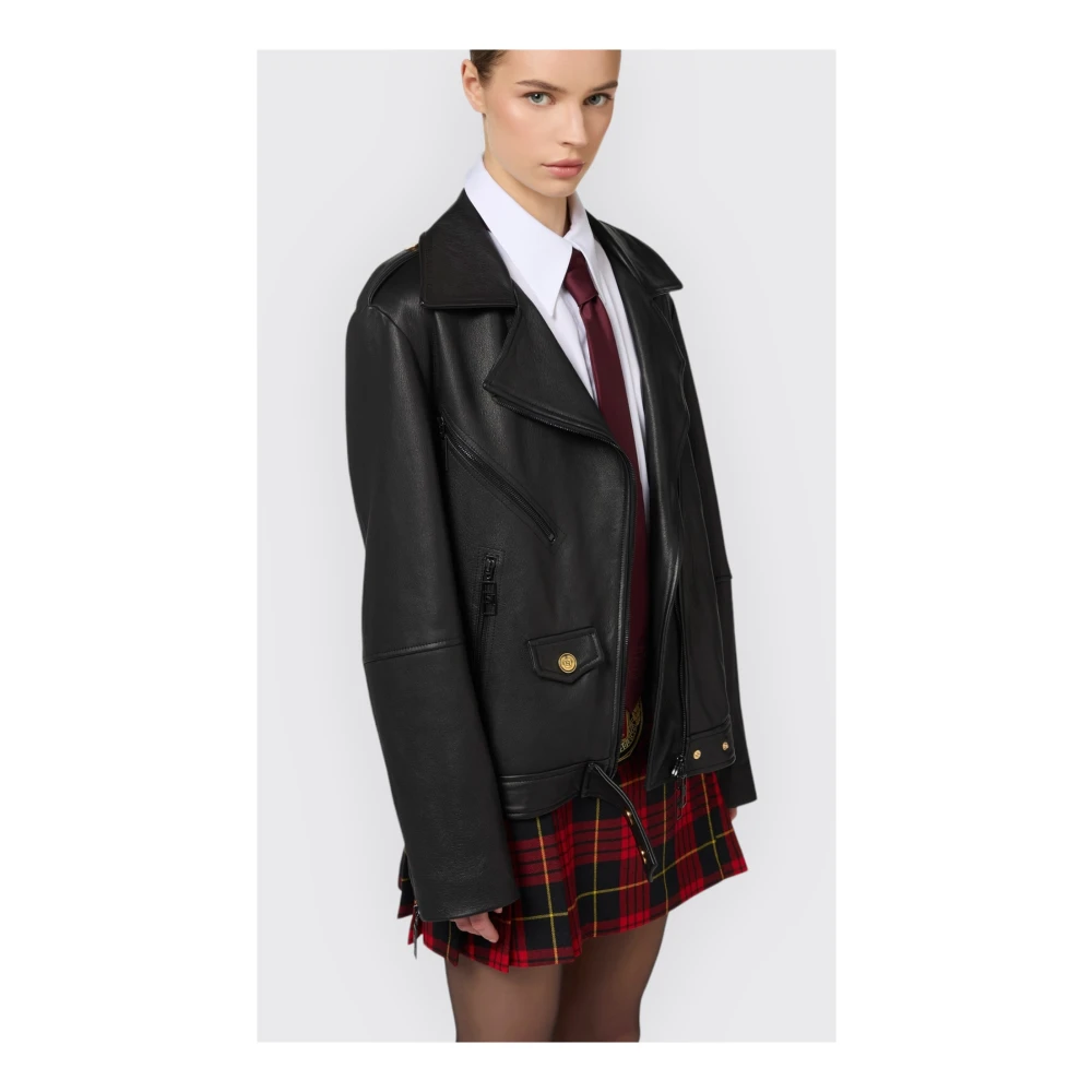 Elisabetta Franchi Leren jas Black Dames