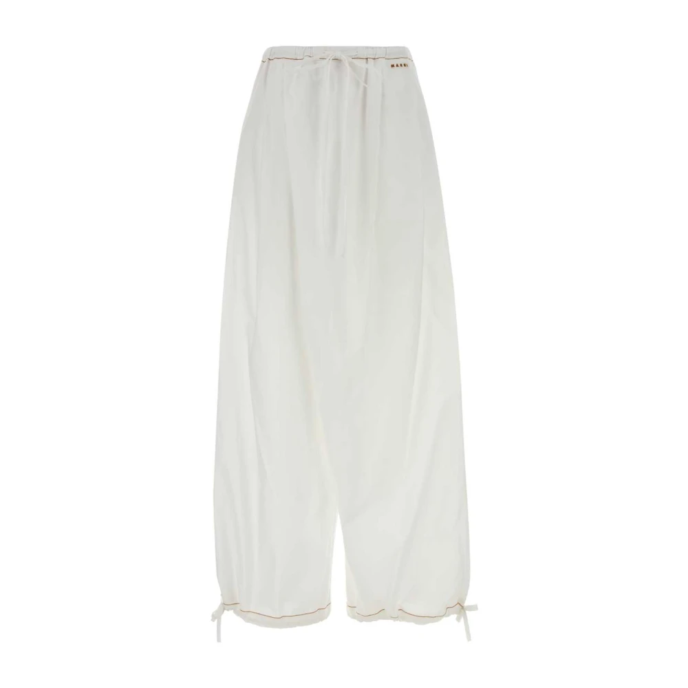 Marni Women's White Wide Trousers, S, Poplin Drawstring Trousers